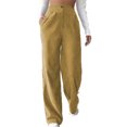 thumbnail image 2 of High Waist Khaki Straight Leg Pants - Pure Color Comfort Loose Women's Casual Daily Wear - Size L, 2 of 5