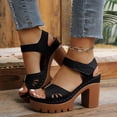 thumbnail image 2 of Womens Retro Chunky Heel Sandals Openwork Carved Platform High Heels Single Strap Open Toe Soft Sole Comfortable Summer Shoes（Black，Size 6.5), 2 of 7