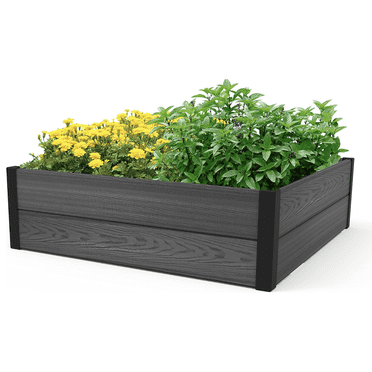 Keter 48" X 48" inches Maple Wood Look Garden Bed Durable Outdoor Planter, Grey