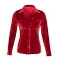 thumbnail image 3 of Brilliant Womens Tops Clearance under $5 Fashion Women's Winter Velvet Long Sleeve Button Pocket Casual Shirt Top Red XL, 3 of 4