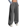 thumbnail image 3 of Women's Solid Corduroy Drapey Loose Wide Leg Casual Long Pants Gray XXL, 3 of 10