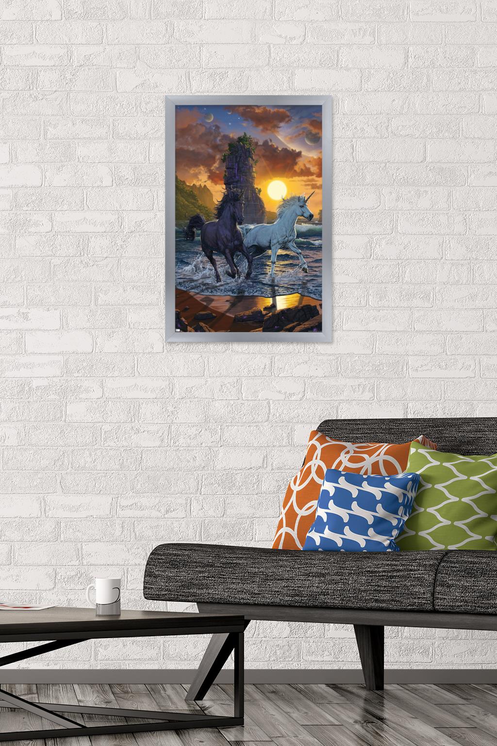 Vincent Hie - Unicorns On A Beach Wall Poster, 14.725" x 22.375", Framed