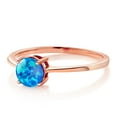 thumbnail image 5 of Gem Stone King 10K Rose Gold Blue Simulated Opal Solitaire Engagement Ring for Women (0.30 Cttw, Round Cabochon 6MM, Gemstone October Birthstone, Size 8.5), 5 of 5