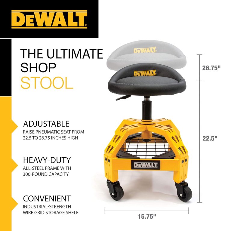 DEWALT, Adjustable Shop Stool, Heavy-Duty Rolling Chair with