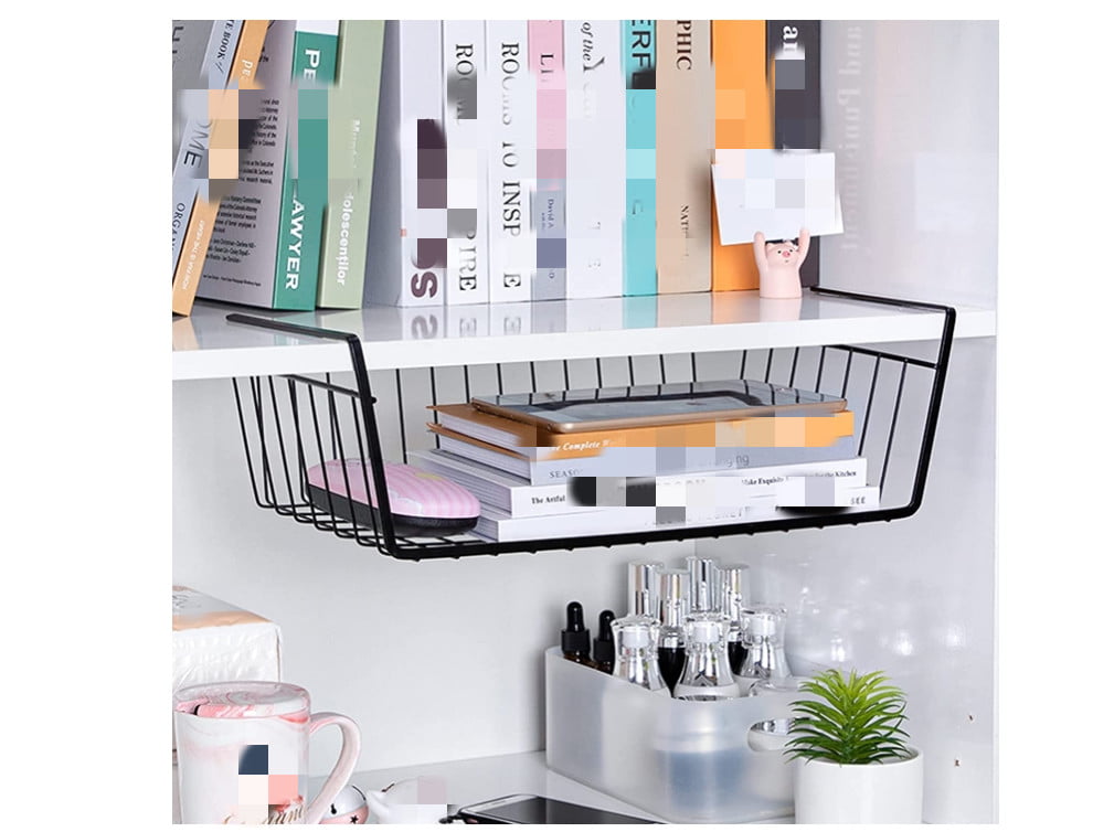 2pcs Under Shelf Basket, Slides Under Cabinet Storage Shelf Wire Baskets,  Space Saving Counter Pantry Desk Bookshelf Cupboard for bedroom, wall decor