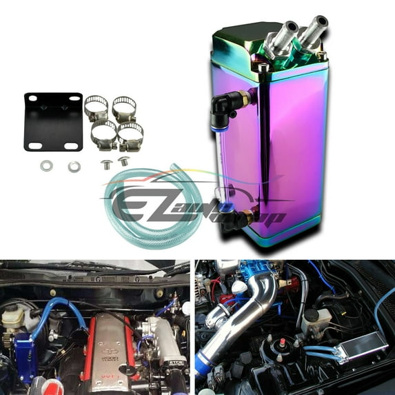 Neo Chrome Billet Square Aluminum Engine Oil Catch Tank Can Reservoir Breather Kit