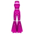 thumbnail image 4 of Hansber Womens S S Disco Costumes Sparkle Flare Jumpsuit Shiny Metallic For Rave Themed Parties Hot Pink XL, 4 of 5