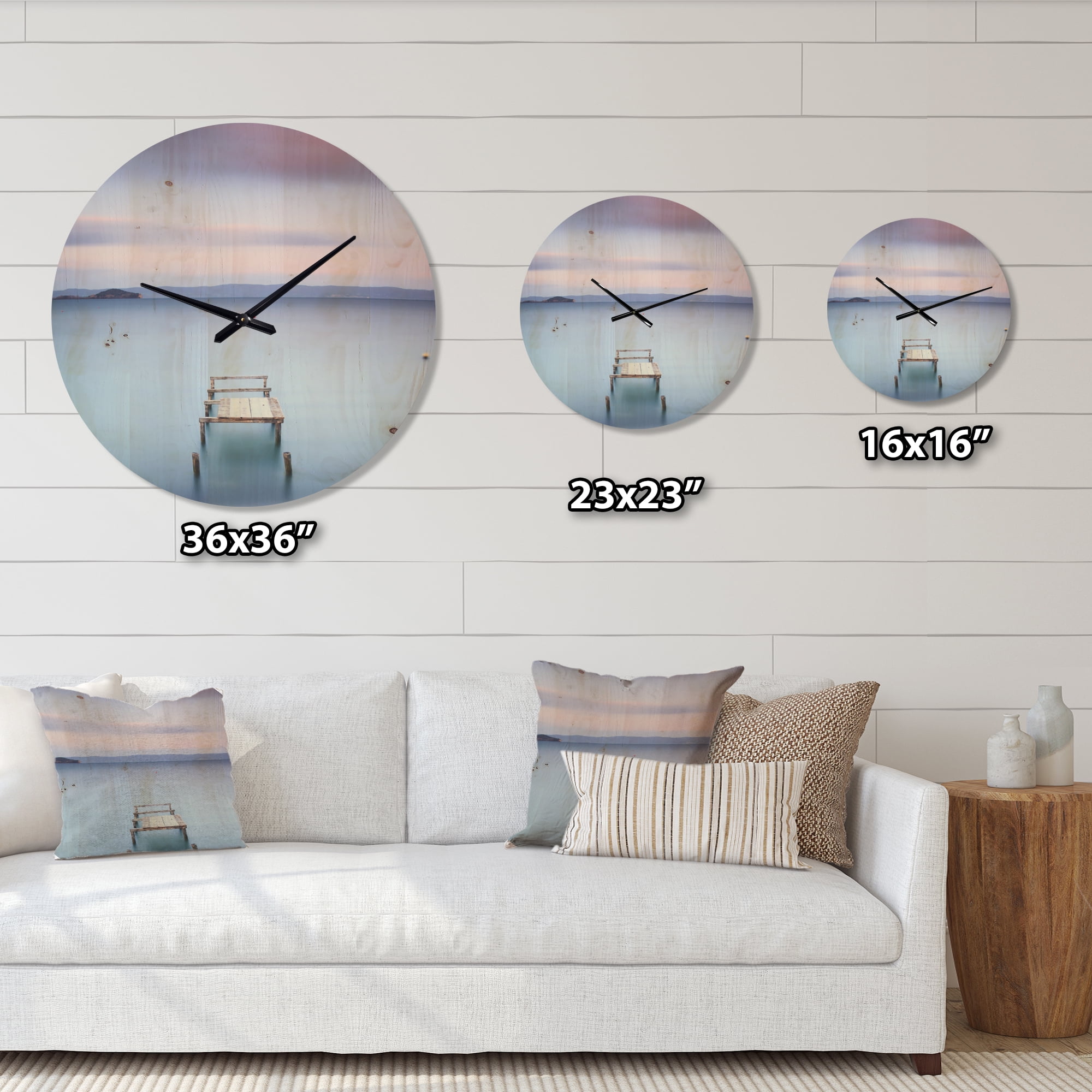 Designart 'Bright Purple Sky Over Lake' Modern Wood Wall Clock