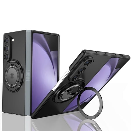 Dteck Magnetic Case for Samsung Galaxy Z Fold 5, Compatible with MagSafe 360° Rotating Magnetic Ring Kickstand Phone Case Slim Hard PC Protective Cover for Galaxy Z Fold 5 5G,Black