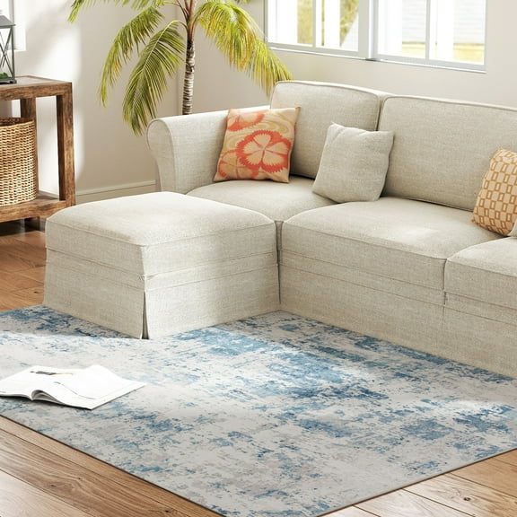 HOMCOM Area Rug 4x6, Non-Slip Machine Washable Rug for Living Room, Blue