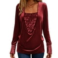 thumbnail image 2 of Otntypg Women's Sequin Tops Casual Patchwork Cowl Neck Ruched Stretch Long Sleeve Tunic Blouse Shining Glitter Pullover Top Trendy Party/Business Outfit Clothes Wine L, 2 of 9