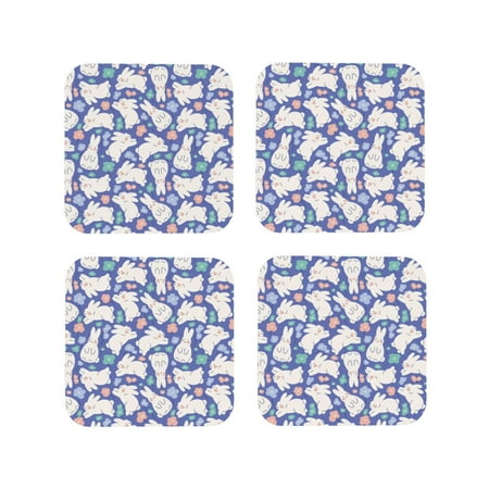 

Tideii Cute White Rabbit for Leather Coasters 4 Pieces Anti-fouling and Anti-scalding Decorative Coasters Suitable for Restaurants Kitchens Coffee Shops-Square