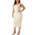 thumbnail image 5 of Agnes Orinda Women's Plus Size Dress Sleeveless Square Neck Bodycon Sundress Midi Tank Dress 4X Apricot, 5 of 7