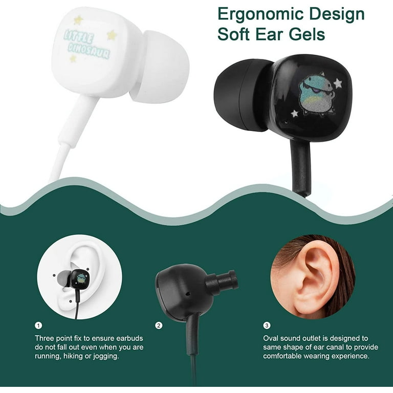 Cute Earbuds for Kids Kid Size Cute Earbud with for Girls Boys Soft Dinosaur in Ear Headphones Wired