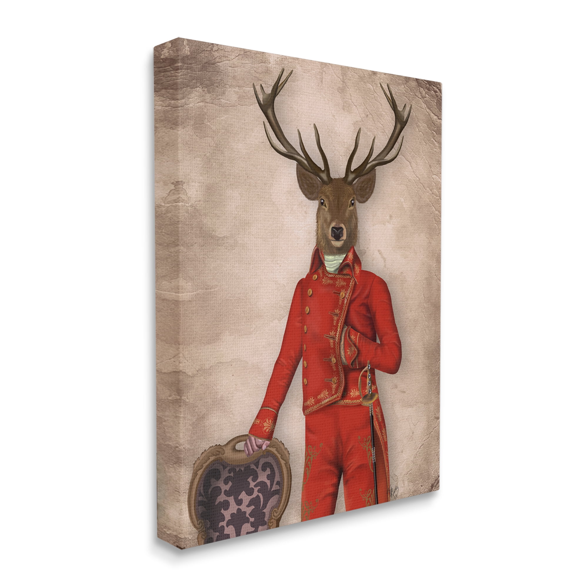 Stupell Industries Fancy Elk in Red Suit Animals & Insects Painting Gallery Wrapped Canvas Art Print Wall Art, 30 x 40