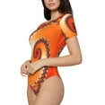 thumbnail image 2 of Daiia Orange Rotating print Women's Crew Neck Short Sleeve Bodysuit Fashion Tops Fit Casual Basic Extender Bodysuit-Small, 2 of 9