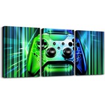 Hieng Green Gamer Canvas Wall Hieng Geometric Games Controller Wall Decor Prints Home Hiengwork for Living Room Bedroom, Video Gaming Wall Painting Posters, Kids Boys Girls Room Decor