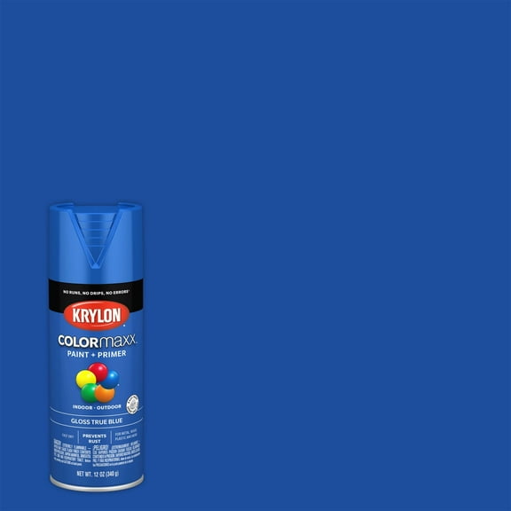 Krylon COLORmaxx Spray Paint Primer, Gloss, True Blue, 12 oz