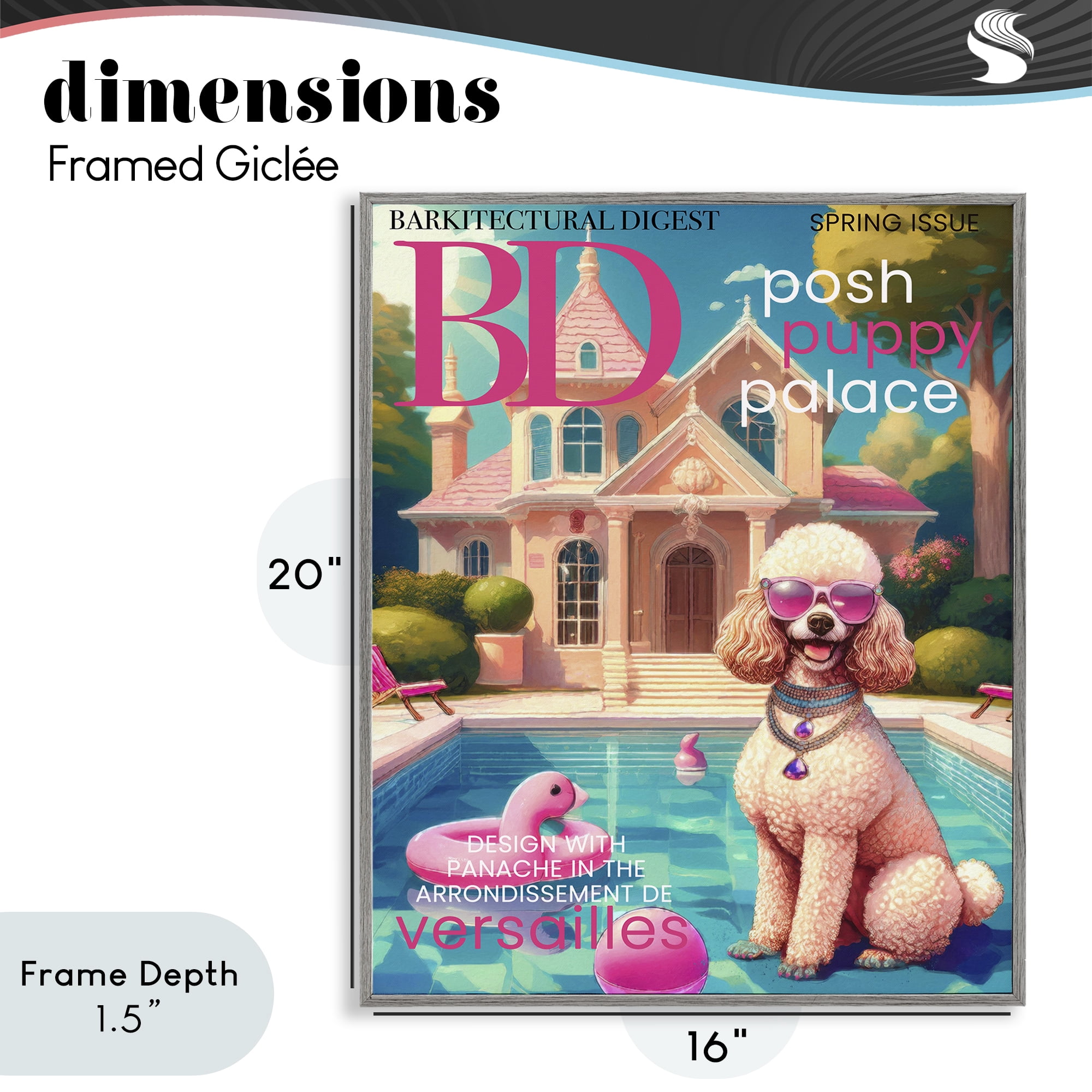 Stupell Industries Poodle Magazine Parody Gray Framed Giclee Art, design by Grotto Studios