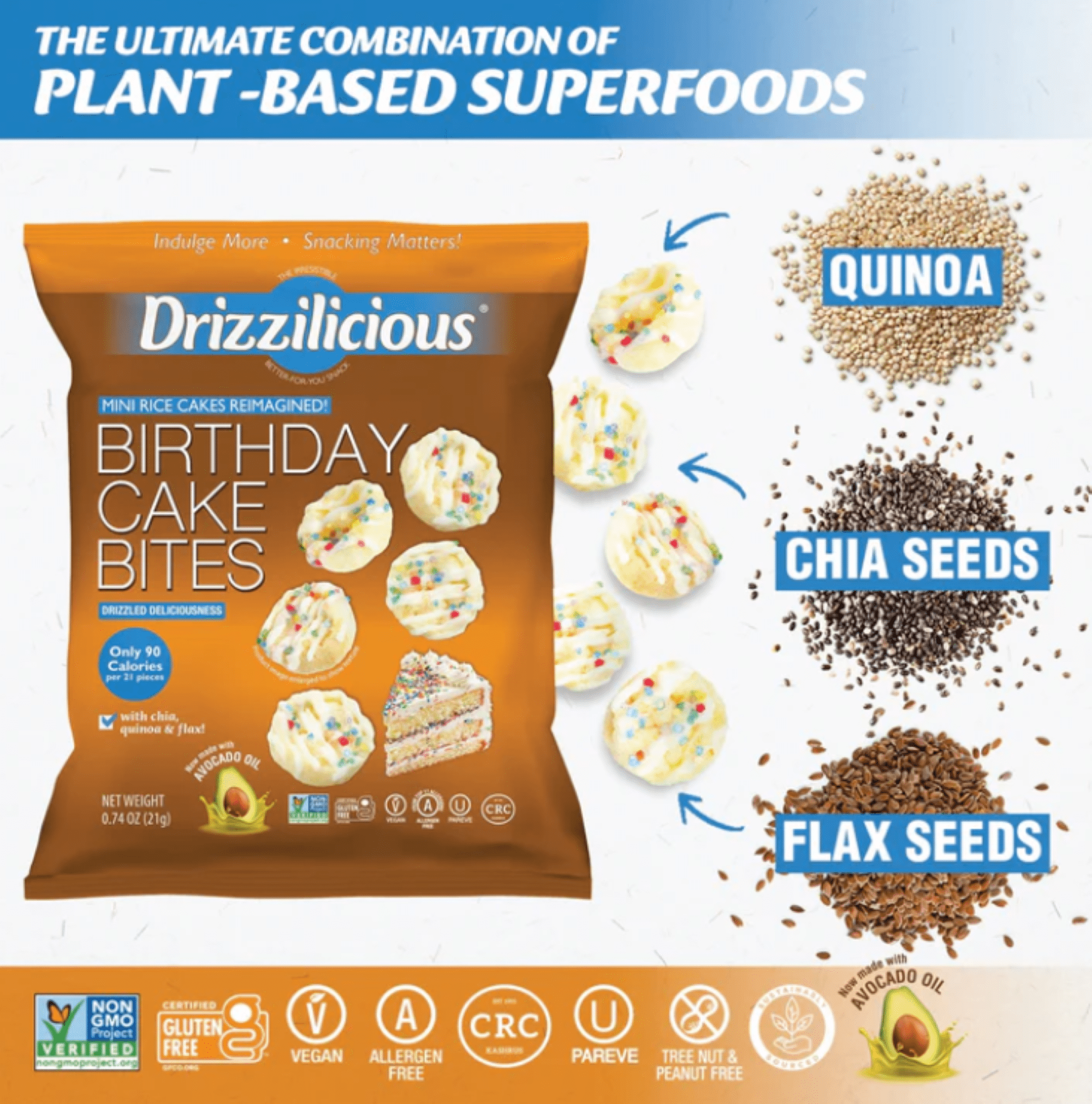 Drizzilicious Birthday Cake Mini Rice Cake Gluten Free Bites, 0.74 oz