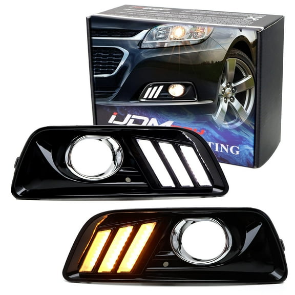 Switchback LED Daytime Running Light Kit For 2013-2015 Chevrolet Malibu, White/Amber DRL Bezel Assy w/Module Box, Powered by 22 Pieces LED Lights