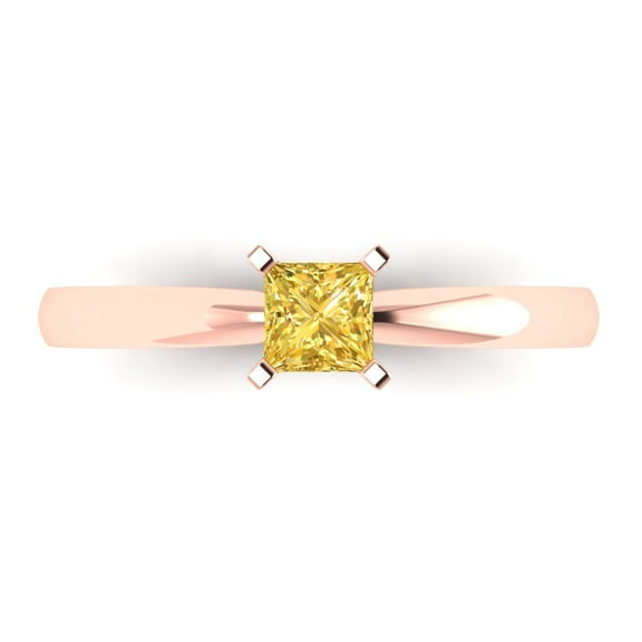 Solitaire Engagement Ring for Women - 0.5ct Simulated Yellow Diamond in 18K Rose Gold Promise Ring
