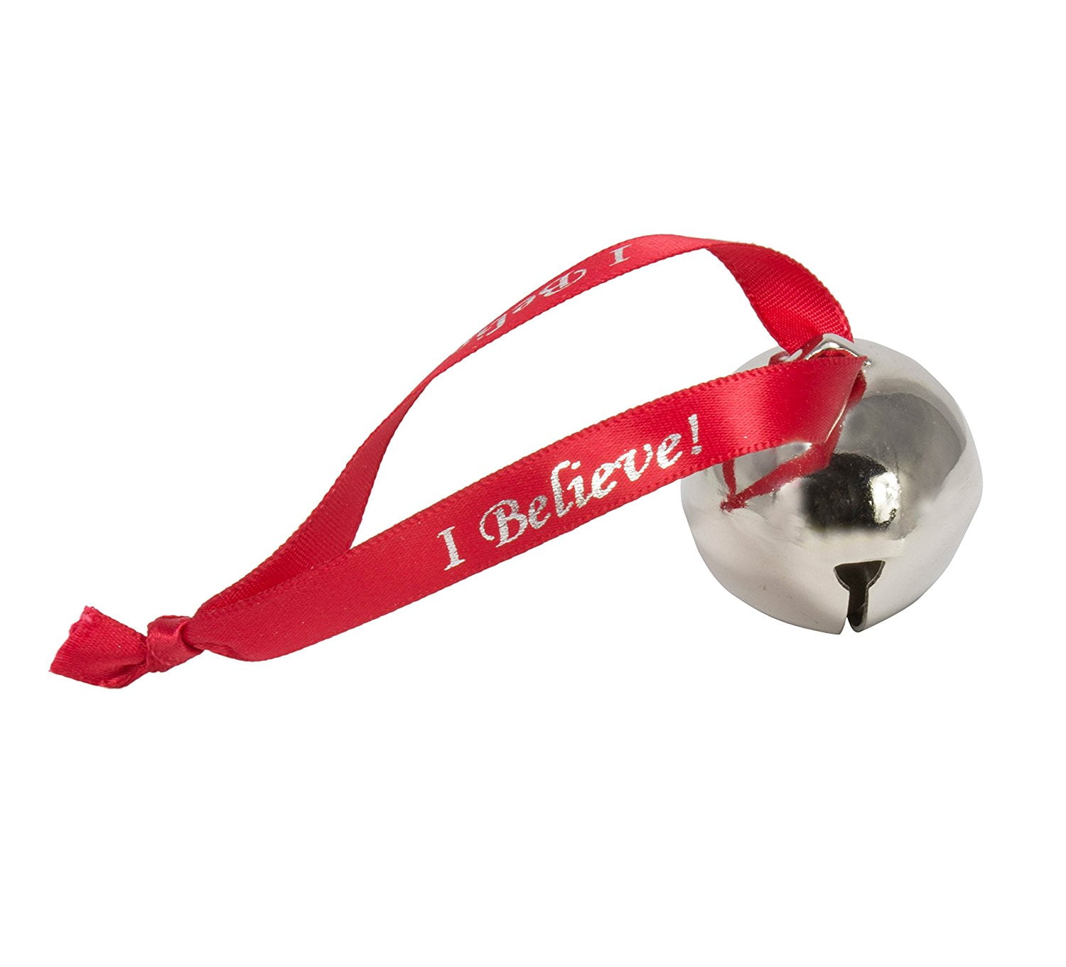 Santa's Sleigh Bell w/ Ribbon, I Believe! Silver Jingle Bell Ornament