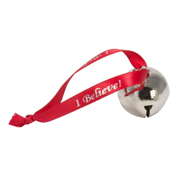 Santa's Sleigh Bell w/ Ribbon, I Believe! Silver Jingle Bell Ornament