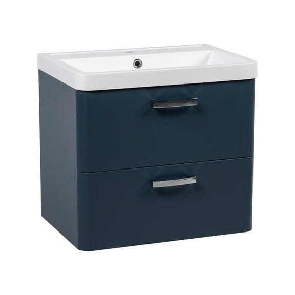Modern Wall-Mounted Bathroom Vanity with Washbasin | Fiona Blue Matte Collection | Non-Toxic Fire-Resistant MDF-24"-Diamond Collection 32"