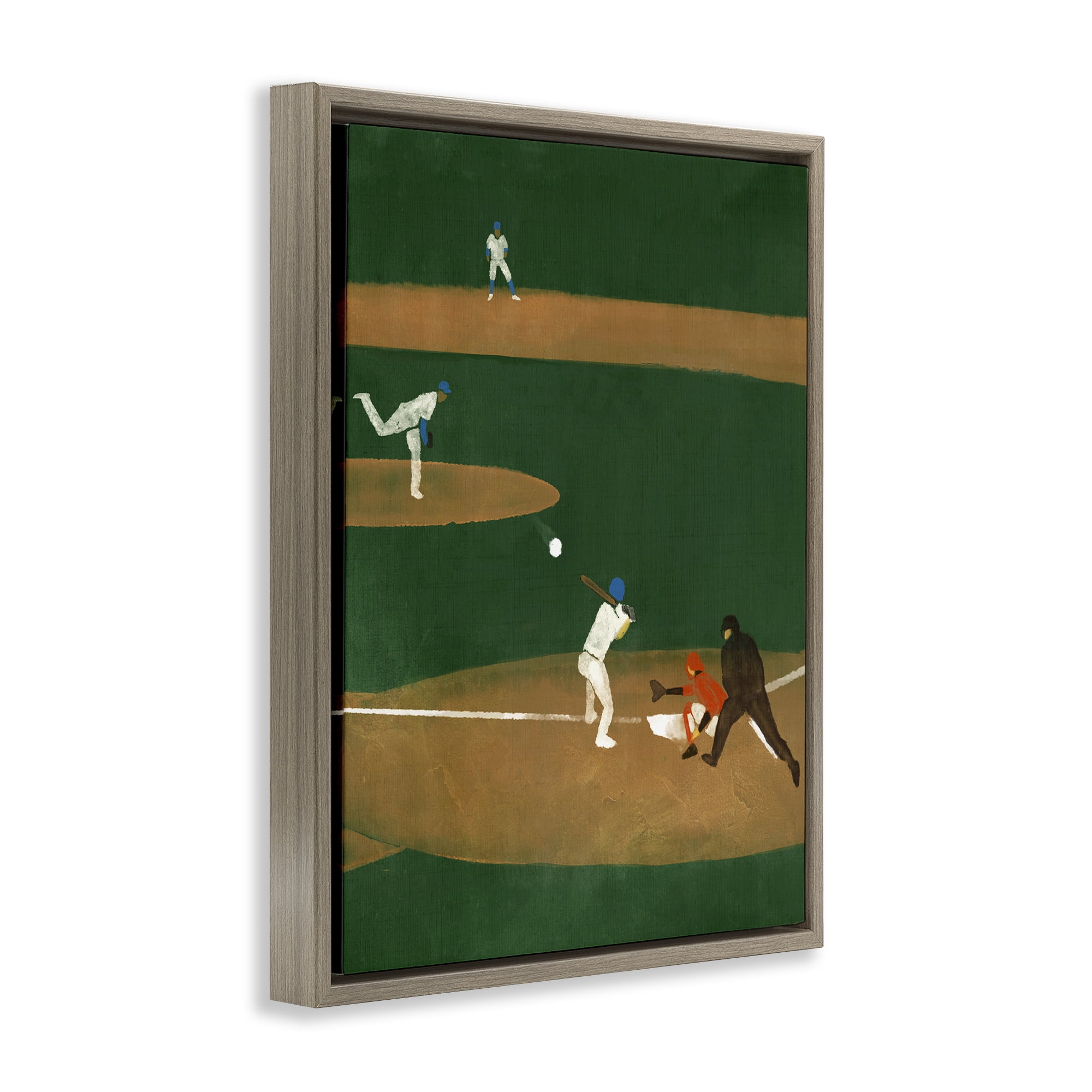 Stupell Industries Baseball Players View Sports Painting Brown Floater Framed Canvas Art Print Wall Art, 17 x 21