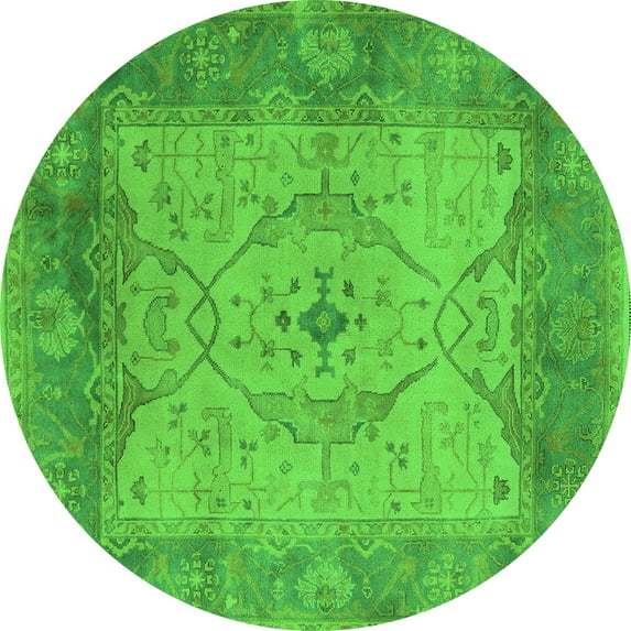 Ahgly Company Indoor Round Oriental Green Traditional Area Rugs, 4' Round