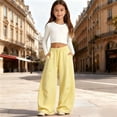 thumbnail image 2 of lnmuld Girls Wide Leg Sweatpants Fabric Drawstring Elastic High Waist Dual Side Pockets Soft Heavy Knit Minimal Casual Trousers Color:Yellow,Size:12-13 Years, 2 of 4