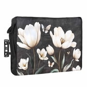 Vintage Outdoor TV Cover 52 to 55 inch Weatherproof Waterproof, White Magnolia Flower Farmhouse TV Enclosures with Remote Control Pocket Flat Screen Protector for Outside