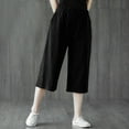 thumbnail image 2 of Outfmvch Flowy Pants Flowy Pants for Women Petite Pull On Elastic Beach Pant Plus Size Elastic Waist Trousers Cropped Lounge Trousers Palazzo Pants Capri Pants with Lace Side Black M-3XL, 2 of 6