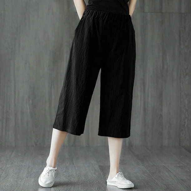 WILLBEST Pantalones Casuales para Mujer, con Bolsillos Sólidos, Pierna Ancha, Cintura Elástica, Holgados, para Uso Diario. XXXL