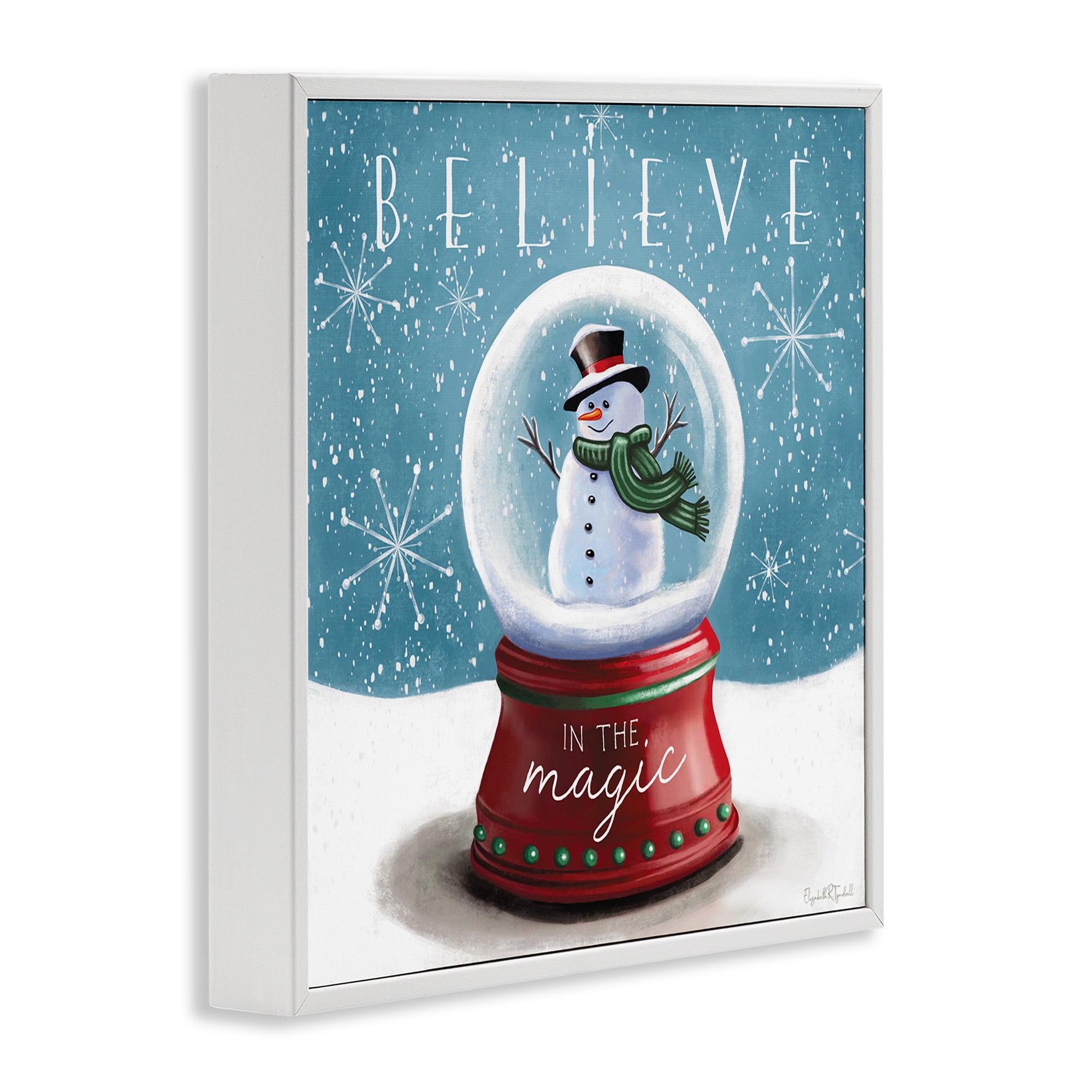 Stupell Industries Believe In Magic Snowglobe Holiday Painting White Framed Art Prints Wall Art, 17 x 17