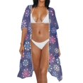 thumbnail image 3 of HELLHERO Floral Pattern Deep Blue Background Bathing Suit Cover Up Long High Quality Fabrics Loose Long Kimono Swimsuit Cover Up, 3 of 6