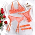 thumbnail image 1 of Conjunto de lencería sexy de 3 piezas con tobilleras y labios bordados en color naranja transparente, 1 of 6