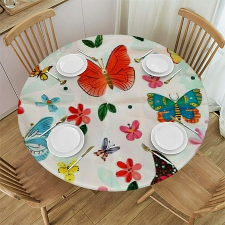 

Sheronv Butterflies Flowers Leaf Round Table Cover Stain Resistant Washable Indoor Outdoor Tablecloth Kitchen Dining Wedding Parties 100% Polyester Waterproof Fabric 38 -42