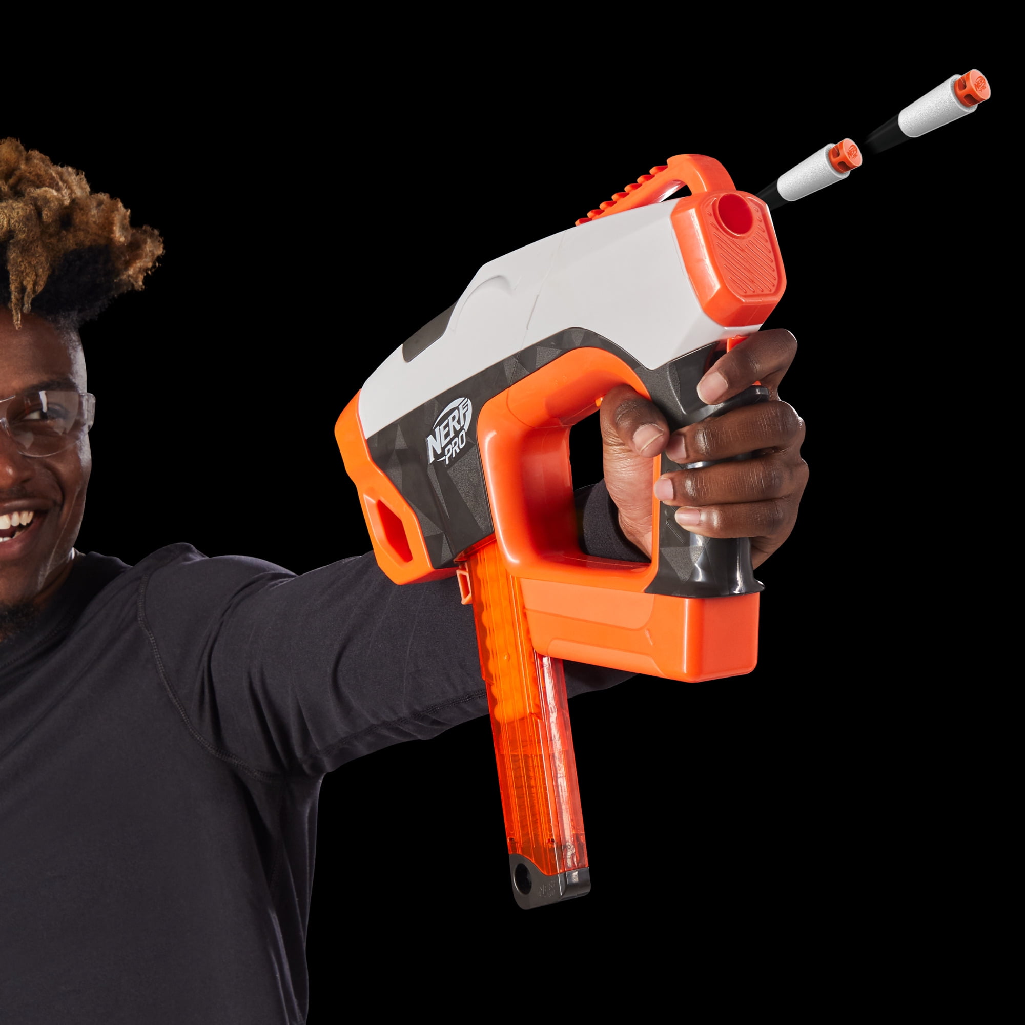 Nerf Pro Sender Half-Length Semi Auto Dart Blaster, 30 Nerf Pro Half-Length Darts, Magazine, 14+