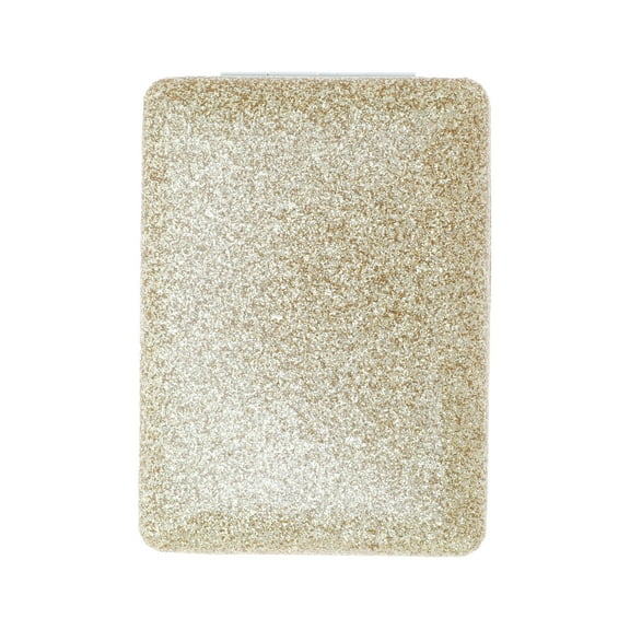 Unique Bargains 1 Pc Women Portable Rectangular Makeup Mirror for Travel Light Gold Tone Aluminum Mirror PU Leather