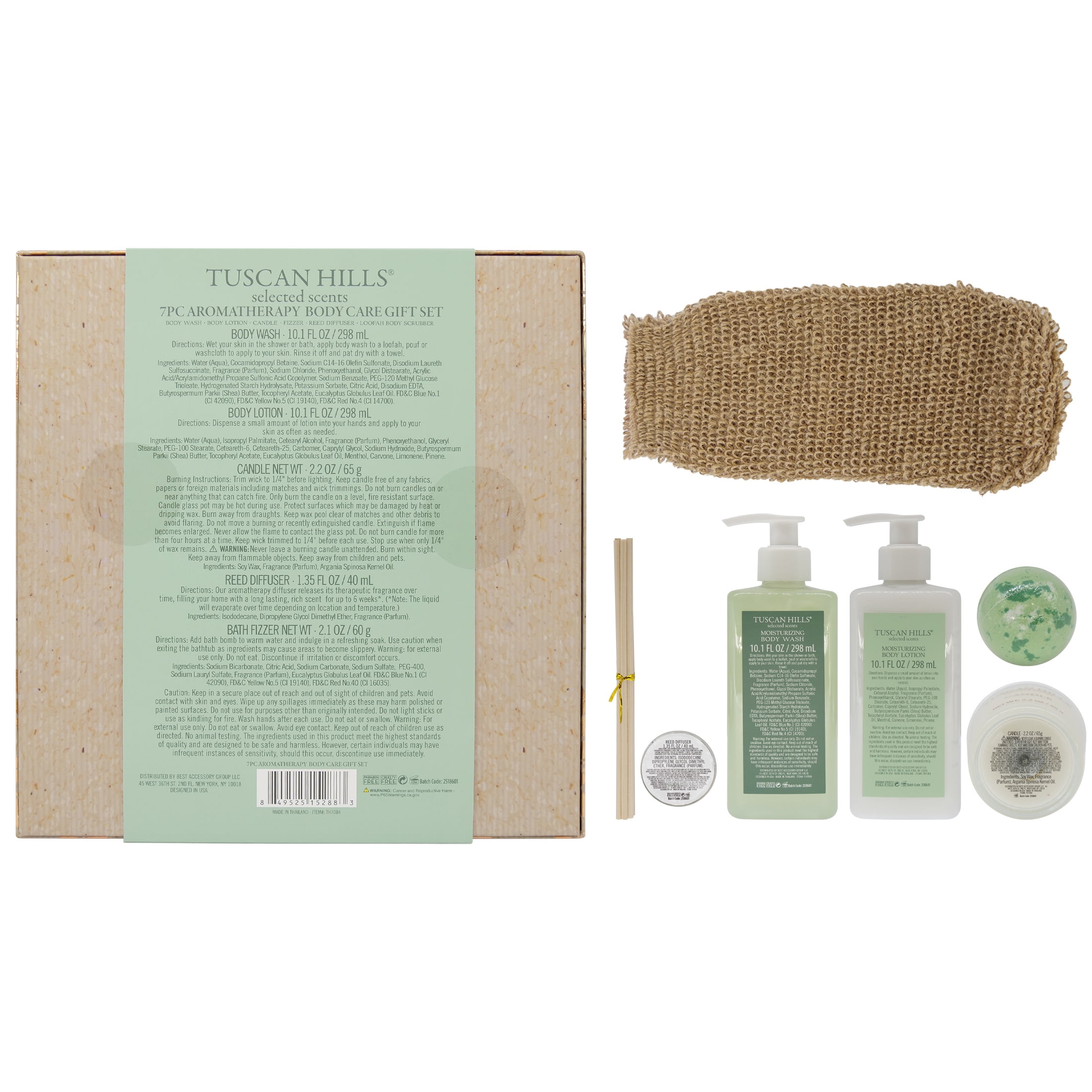 Tuscan Hills Aromatherapy Body Care Gift Set, Spearment and Argon Oil Scent, 7 Piece