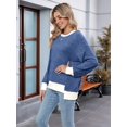 thumbnail image 6 of Long Sleeve Shirts for Women Tunic Tops Loose Fit Cute Casual Color Block Ribbed Knit Tops Sweaters Blue M, 6 of 9