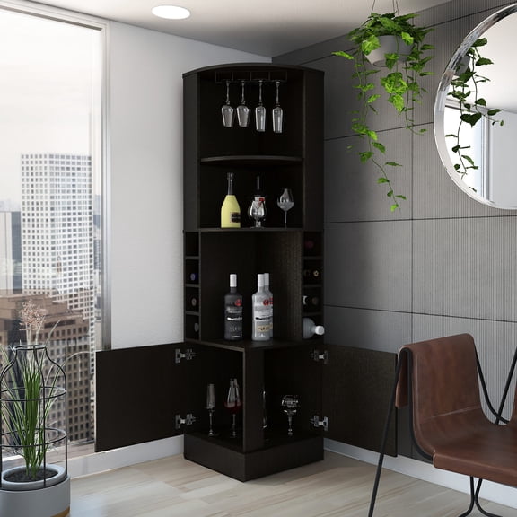 Space - efficient Corner Storage | Dining Room Furniture with Double Doors | Cabinet with 8 Cubbies and 2 Shelves