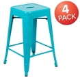 thumbnail image 4 of 24" High Metal Counter-Height, Indoor Bar Stool in Teal - Stackable Set of 4, 4 of 9