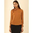 thumbnail image 3 of Camisa De Satén Con Cuello Alto Para Mujer Pajarita Blusas De Trabajo De Oficina Tops Marrón S, 3 of 6