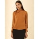 thumbnail image 3 of Camisa De Satén Con Cuello Alto Para Mujer Pajarita Blusas De Trabajo De Oficina Tops Marrón S, 3 of 6