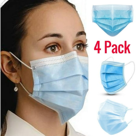 3-Ply Disposable Face Filter Breathable Face Protection - Pleated w/ Earloop Design - Blue - 5 Pack