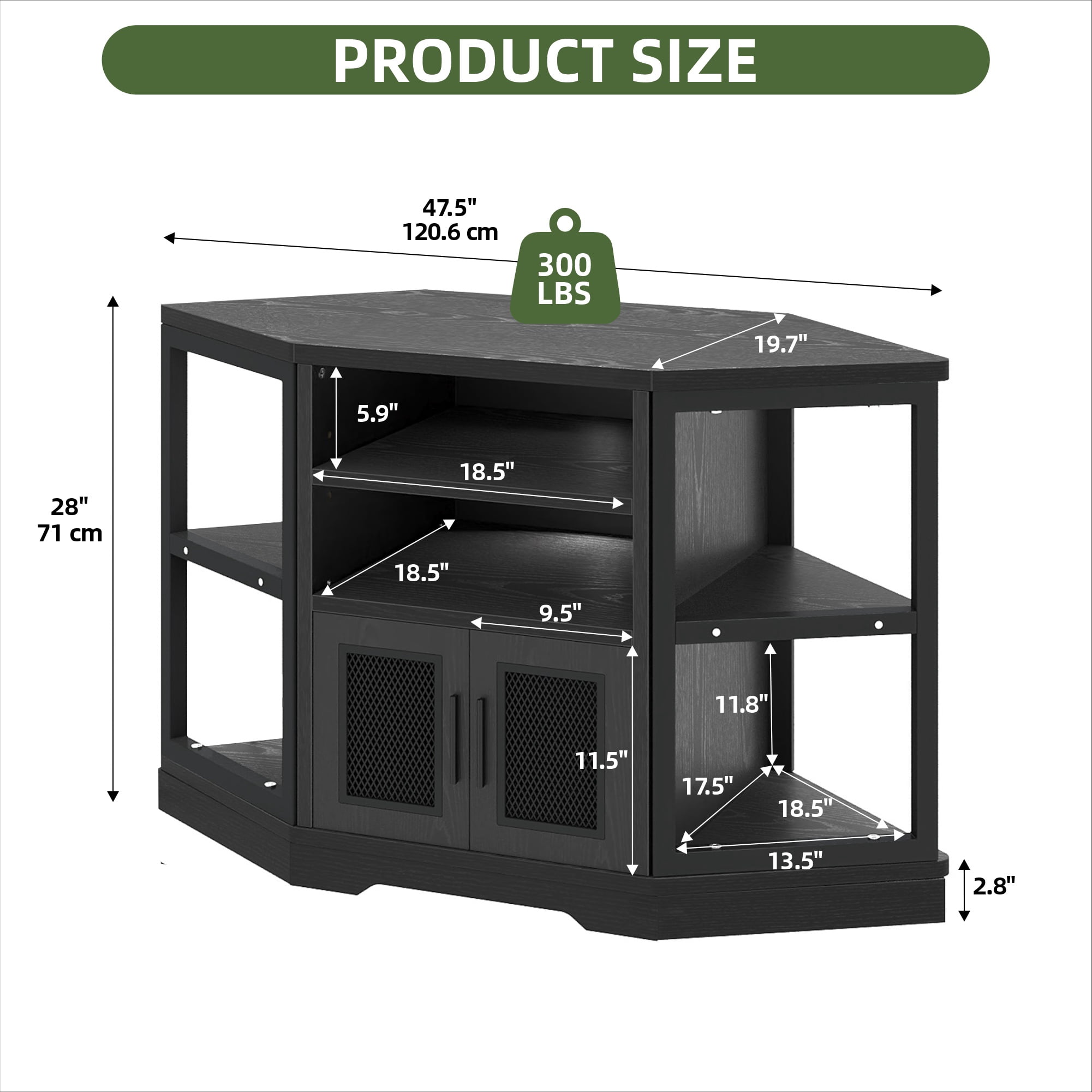 Uforic Corner TV Stand for TVs up to 55", Farmhouse Entertainment Center with Power Outlet, Black