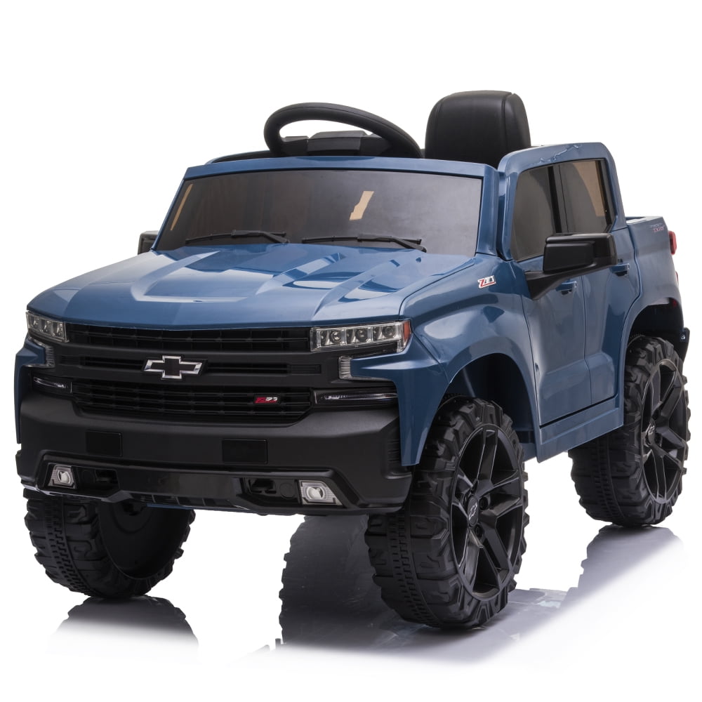 Chevrolet Silverado Ride on Toys Truck, Kids Ride on Cars for 3 Years Old Boy Toys Girl, Battery Powered Vehicles Power 4 Wheels Car with Remote Control, LED Light, MPS Player, Gifts, Blue, W17902
